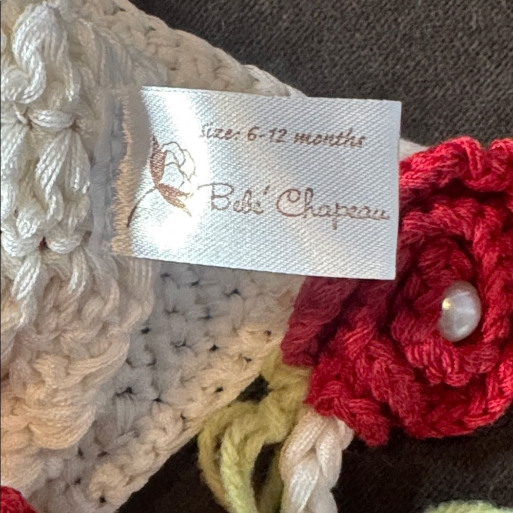Bebe Chapeau Girls White Hat with Roses Side Braids 100% Cotton 6-12 months NEW - Picture 4 of 9